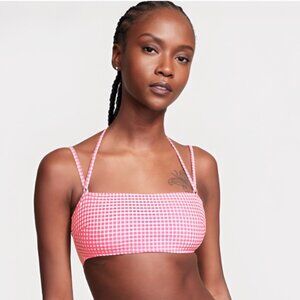 Victoria’s Secret Gingham Strappy Bandeau Bikini Top | Pink & White S NWT